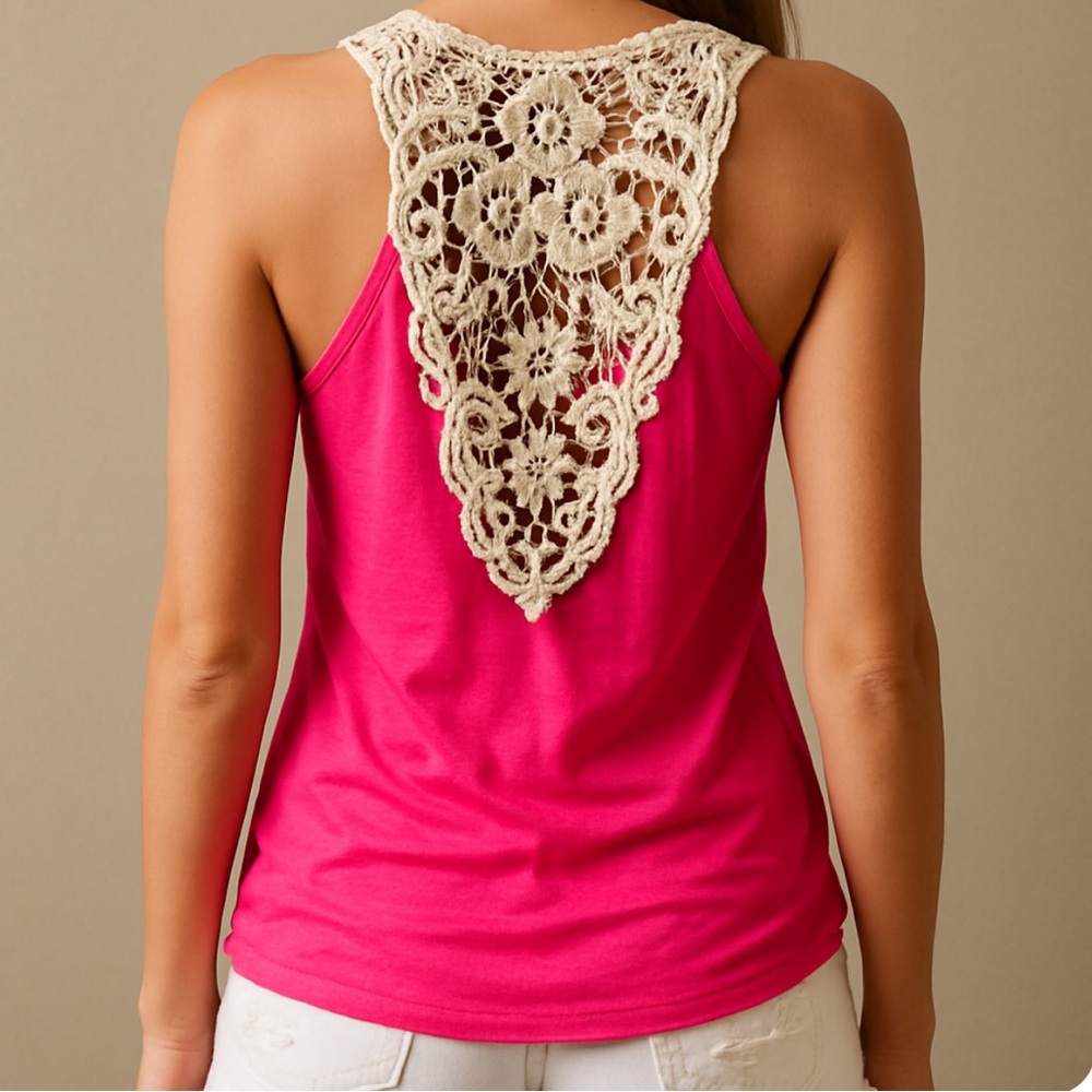 Women’s Stretchy Pink Sleeveless Lace Trim Layered Top